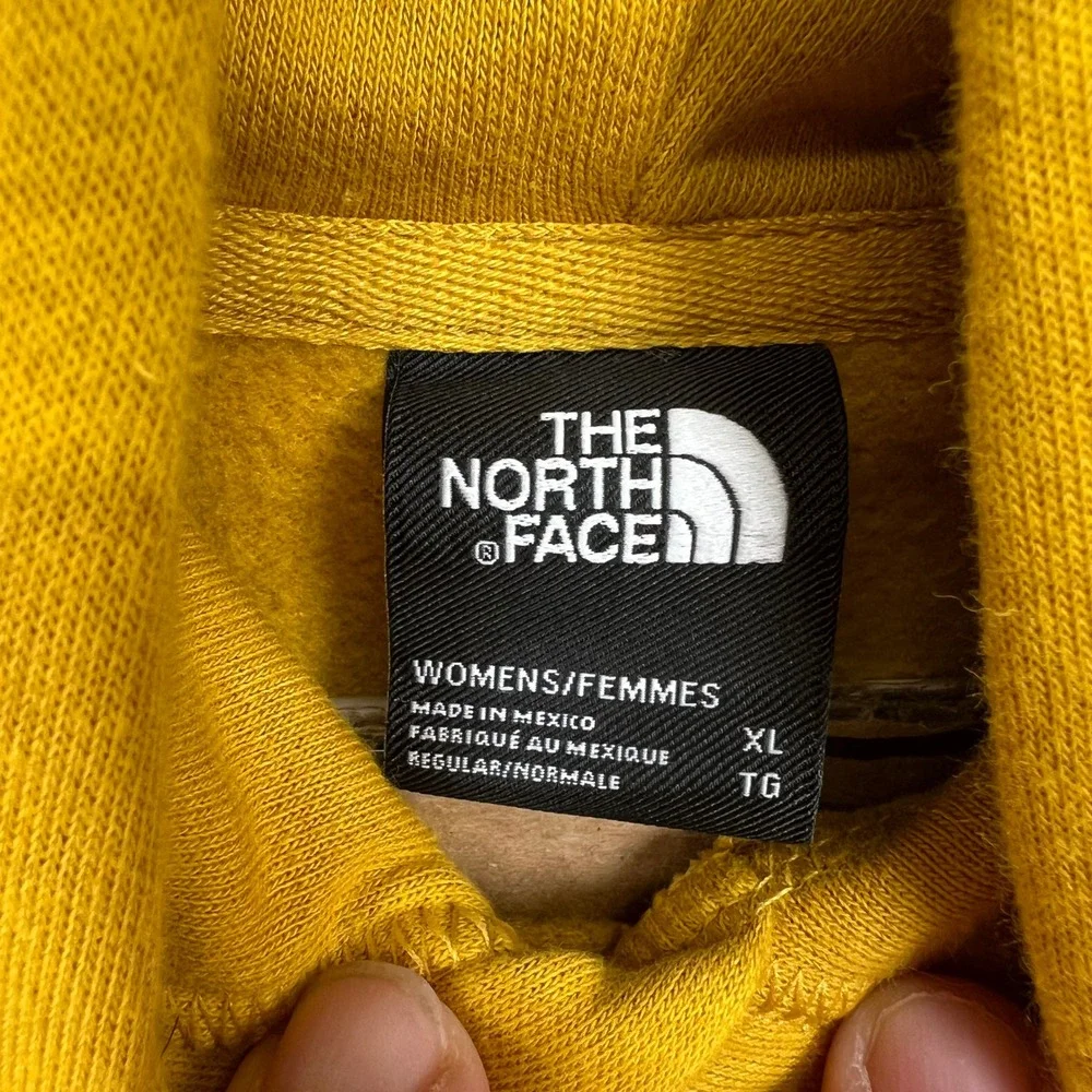 The North Face Hoodie Womens XL Yellow Gold Logo Pullover Sweatshirt Raglan